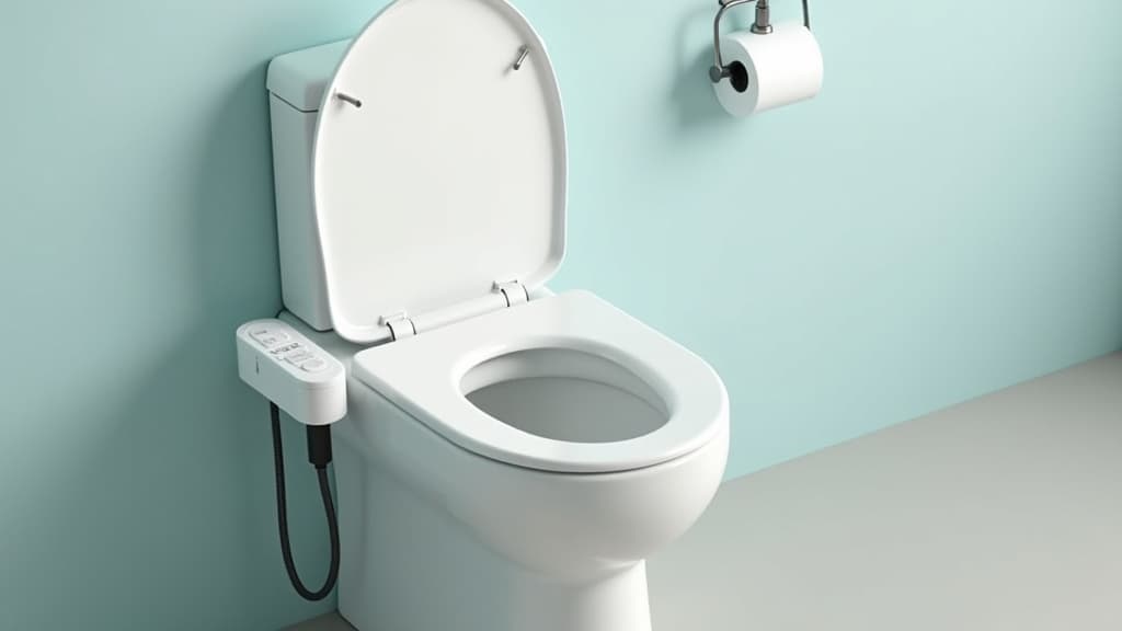 Modernes weißes WC mit elektronischem Dusch-WC-Aufsatz und Bedienfeld an der Seite